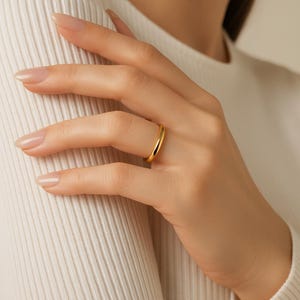 14K Gold Dome Ring: Thin Minimalist Stacking Ring