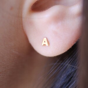 Mini 14k Solid Gold Initial Stud Earrings, Gold Letter Studs, Single Stud, Mix and Match image 2