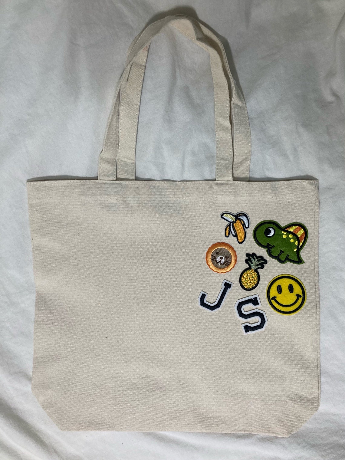 Custom Initial and Patch Canvas Tote Bag Etsy