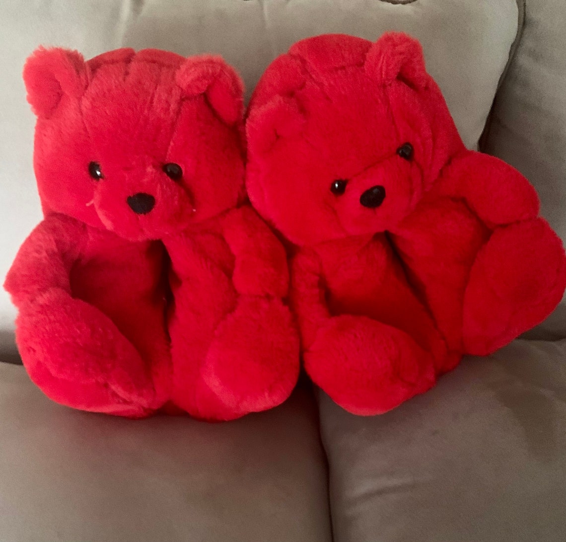 Fuzzy Bear Slippers Teddy Bear Slippers Etsy