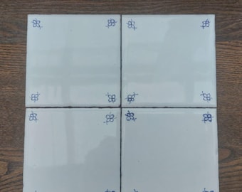 Hand-Painted Delft Tile Set of 4: Butterfly Corner Decor, 4x4 Ceramic