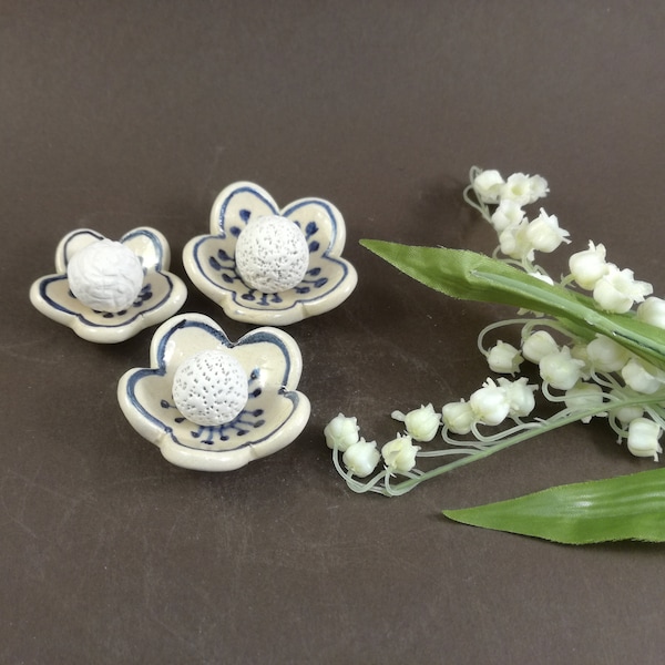 Tiny handmade pottery essential oil diffuser Small flower set of three