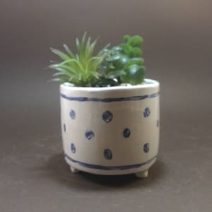 Handmade Ceramic Planter with Feet: Blue Dot Pottery Cactus Pot
