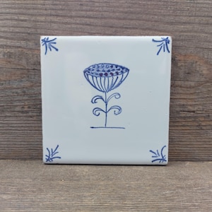 Two Hand painted ceramic Delft style tile samples/4 x 4 and 6x6 inches/ Backsplash tile. White and blue.
