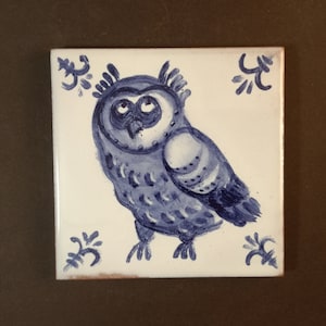 Porta-copos estilo coruja de Delft: azulejo de cerâmica pintado à mão, decoração de fazenda