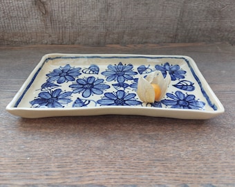 Plato de cerámica hecho a mano: Plato de sushi de cerámica con diseño  floral azul