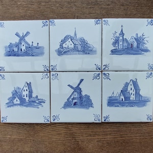 Réplica de azulejos de cerámica de paisaje holandés pintados a mano en azul y blanco. Molinos de viento holandeses, casas de campo, azulejos para salpicaderos, decoración de cocina y baño, arte mural.