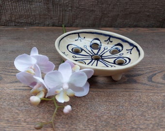 Handmade pottery soap dish with drain