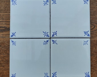 64 Hand-Painted Delft Style Corner Tiles “Bouquet” 4x4inches Kitchen Backsplash, Fireplace Surround, Bathroom Decor