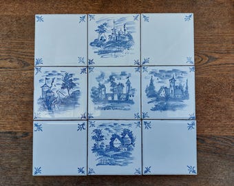 Hand Painted Blue Delft Style Ceramic Tile – 18th Century Landscape Replica from Baroque Palace, 4x4 inches