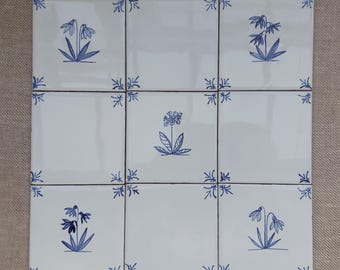 Hand-Painted ceramic Delft Style Flower Tile Set: 10 Spring and wild flower and 30 corner tiles(4x4 inches)