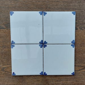 Delft style Hand painted ceramic backsplash corner tiles/4 x 4 inches tiles/ Bathroom, kitchen , fire place decor.