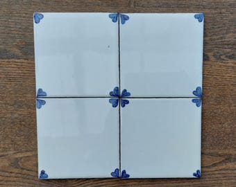 Delft style Hand painted ceramic backsplash corner tiles/4 x 4 inches tiles/ Bathroom, kitchen , fire place decor.