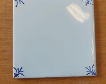 10 Hand-Painted Delft Style Ceramic  Corner Tiles: Bouquet Cobalt Blue Floral Accent (4x4 inches)