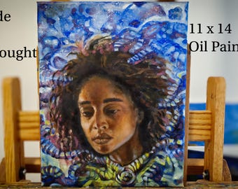 Tide of Thought, 11 x 14 oil painting, realistic portrait painting, Mixed Realism Style, Emotional Wall Art, Surreal Portrait Painting