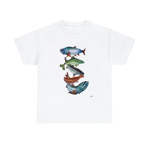 Various Fish Unisex Heavy Cotton Tee, Redfish, Tarpon, Snook, Sea Trout paintings, Ocean shirt, Fish artwork, Sealife oil painting T-Shirt