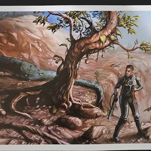First Contact in the Ravine of Thorns PRINT, Art print, Sci-fi alien art, strange new world painting, Alien Planet Landscape, Space Print