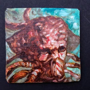 Aquatic Alien 3 X 3 Oil Painting, Sci-Fi alien art, Nautical Art, weird alien art, small Sci-Fi oil painting, monster under the ocean art