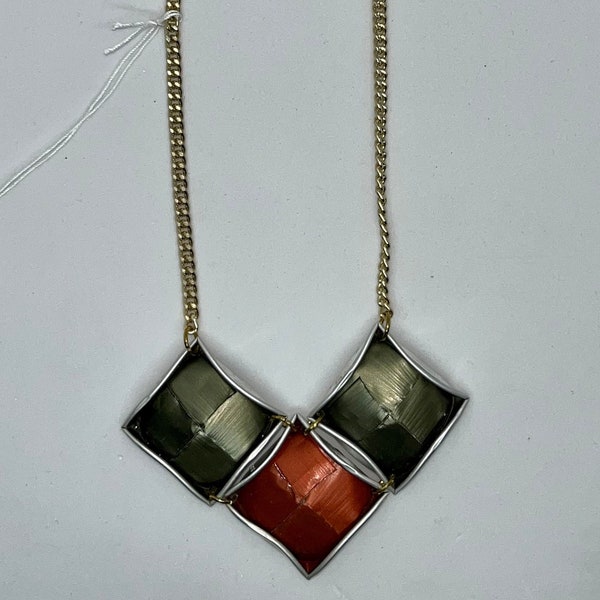 Coffee capsule rhombuses necklace recycled material. Coffee capsules rhombuses necklace recycled material