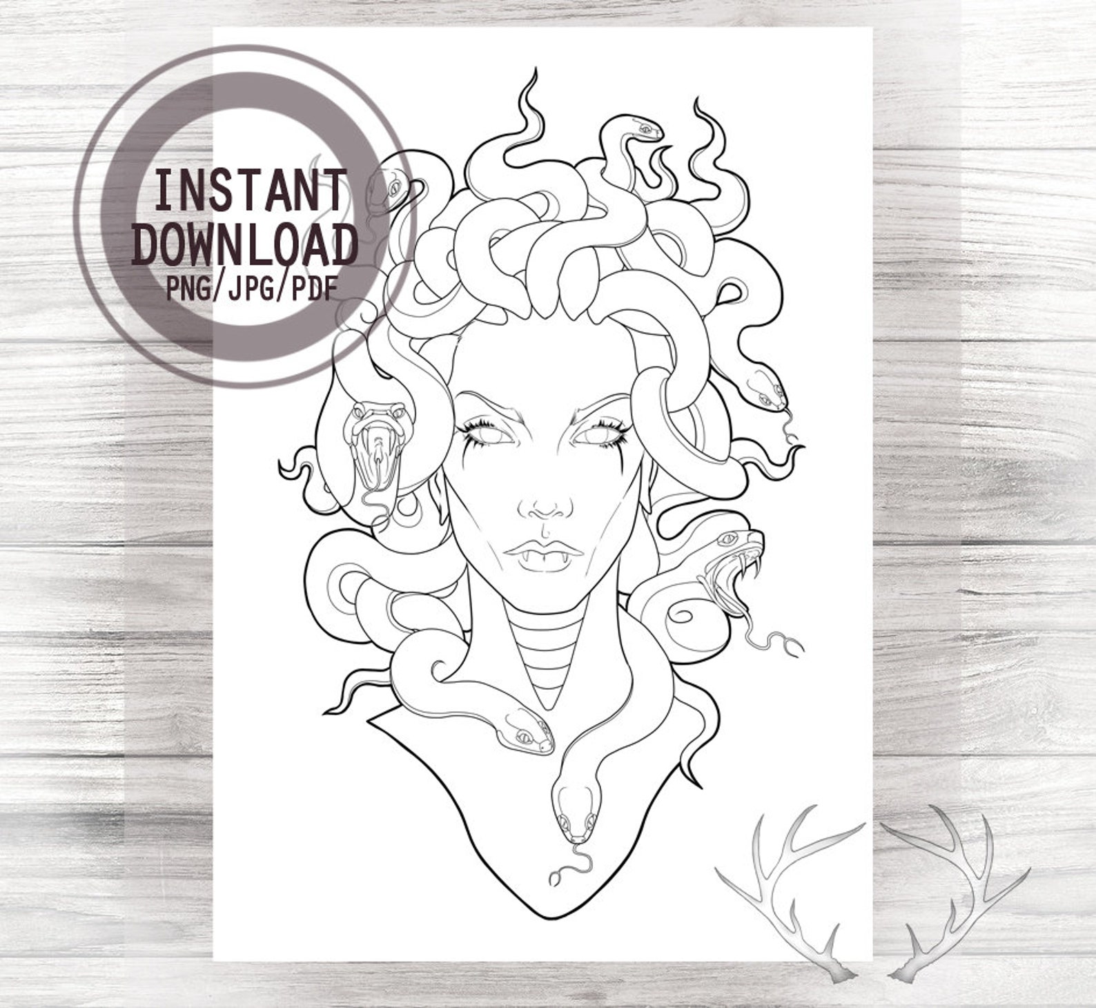 Medusa Coloring Page Printable Gorgon Portrait Coloring - Etsy