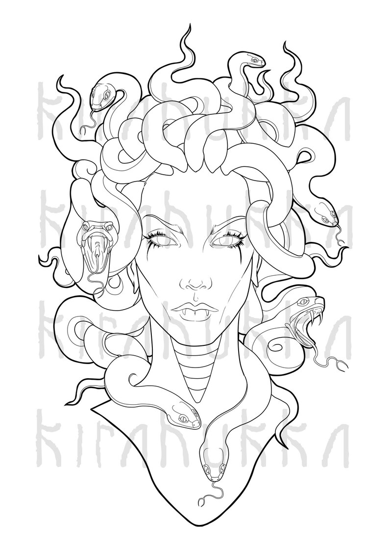 Medusa Coloring Page Printable Gorgon Portrait Coloring Etsy Israel