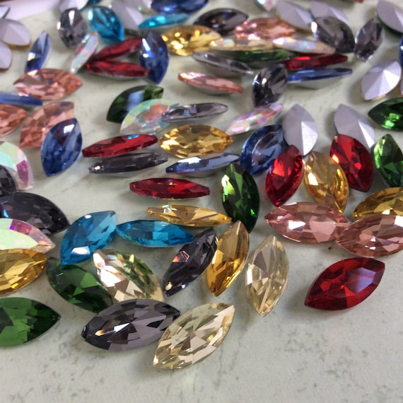 50pcs 5x10mm navette rhinestone glass crystal bead nail art foiled point back