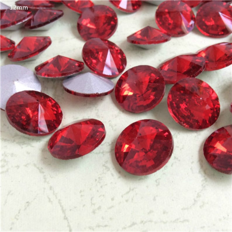 12mm Light Siam Rivoli Round Rhinestones Point back Nail Art Jewelry Making Crystals Glass Glitter Strass Chatons Loose Beads Aslove