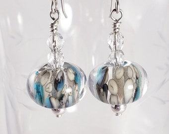 Lampwork glass earrings, dangle and drop glass earrings, sterling silver earwires, gifts for her under 40, hypoallergenic, nickel free.