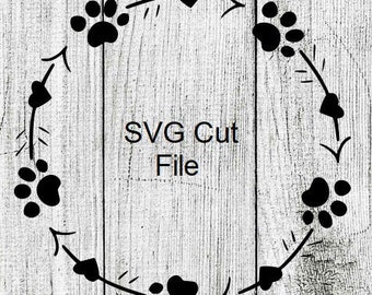 Pawprint Paw print Heart Arrows Monogram Circle Frame Design Element Handdrawn hand drawn SVG File commercial use
