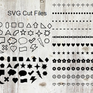 Grundformen solide Umriss Grenzen Teiler Kreise Herzen Quadrate Sterne SVG Datei Bundle