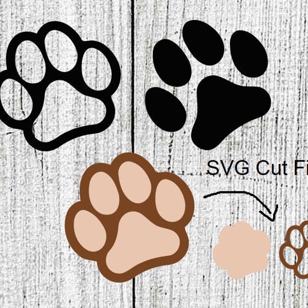 Pawprint Pfote Druck Hund Katze Welpen Kätzchen geschichtet SVG geschnitten Datei 3 Stile