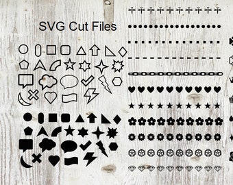 Basic Shapes Solid Outline Borders Dividers circles hearts squares stars SVG File Bundle