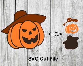 Jack-o-Lantern Pumpkin Cowboy Hat SVG Halloween Western Pumpkin face Layered
