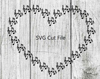 Music Notes Monogram Heart Frame Design Element SVG File commercial use
