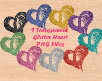 9 Glitter Hearts Clipart Clip Art Sublimation Printable PNG transparent background high resolution 300 dpi clipart Valentine's Day