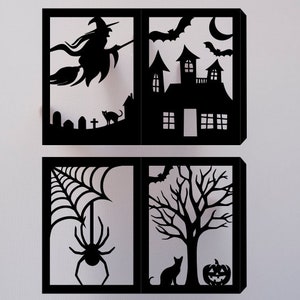 Halloween Paper Lantern Template Spider Witch Bat Spooky SVG DIY with Score lines