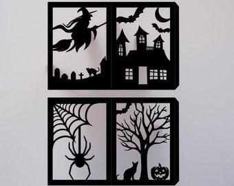 Halloween Paper Lantern Template Spider Witch Bat Spooky SVG DIY with Score lines