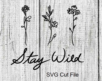 Verblijf Wild Wildflowers Bloemen Bloemen SVG Hand getekend geschreven Handdrawn Commercieel Gebruik