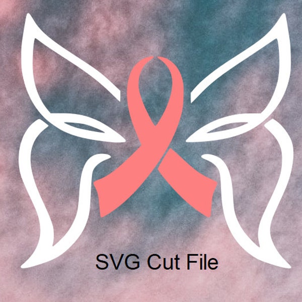 Breast Cancer Ribbon Butterfly SVG File Cut Ribbon in ANY Color commercial use