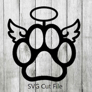 Pawprint Angel wings En mémoire de Paw Print Dog Cat puppy kitten SVG pet