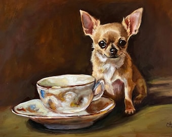 Tasse à thé Chihuahua peinture à l'huile