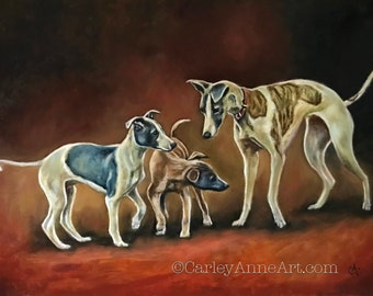 Peinture à l'huile de chiens Whippet