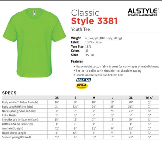 Alstyle Size Chart