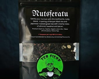 Nutsferatu ~ Hazelnut Almond Pecan Nutty Loose Tea Blend, Black & Hojicha, Horror Movie Literary Halloween Nosferatu Dracula Gift