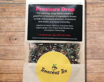 Pressure Drop ~ Wellness Herbal Loose Tea Blend ~ Hawthorne Cinnamon Blueberry Hibiscus Ginger