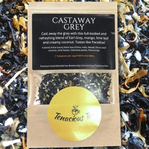 Castaway Grey ~ Coconut Mango Earl Grey Tea with Lime Leaves, Loose Leaf Black Tea