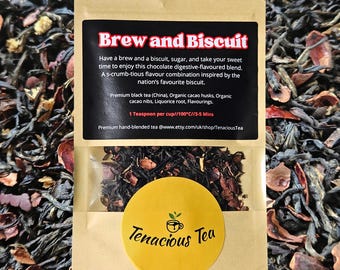 Brew and Biscuit - Chocolate Biscuit Flavoured Black Loose Tea Blend, Tea Lover Gift, White Stripes fan