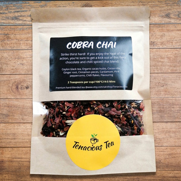 Cobra Chai ~ Chocolate Spiced Chai Tea with A Spicy Chilli Bite,  Loose Leaf Black Tea, Gift for Tea Lover