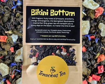 Bikini Bottom ~ Green Earl Grey Loose Tea Pineapple Mango Strawberry Flavour Blend ~ Tea Lover Gift