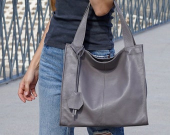 Sac fourre-tout en cuir, sac à bandoulière en cuir, sac fourre-tout noir en cuir souple, sac hobo en cuir, sac à main en cuir pour femmes, sac hobo noir